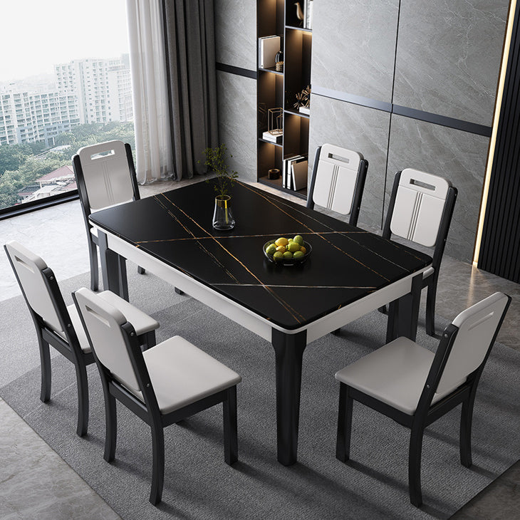 Mid-Century Rectangle Dining Table Sintered Stone Table with 4 Legs Base Black Without Chairs Clearhalo ' dining_table' 'Dining Tables & Seating' 'Dining Tables' 'furn' 'furn_dining_table' 'Furniture' 'furniture_dining_table' 'Kitchen & Dining Furniture' 'kitchen&dining_furn' 'kitchen' 'kitchen_dining_table' 4111234