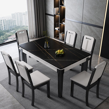 Mid-Century Rectangle Dining Table Sintered Stone Table with 4 Legs Base Black Without Chairs Clearhalo ' dining_table' 'Dining Tables & Seating' 'Dining Tables' 'furn' 'furn_dining_table' 'Furniture' 'furniture_dining_table' 'Kitchen & Dining Furniture' 'kitchen&dining_furn' 'kitchen' 'kitchen_dining_table' 4111234