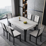 Mid-Century Rectangle Dining Table Sintered Stone Table with 4 Legs Base Clearhalo ' dining_table' 'Dining Tables & Seating' 'Dining Tables' 'furn' 'furn_dining_table' 'Furniture' 'furniture_dining_table' 'Kitchen & Dining Furniture' 'kitchen&dining_furn' 'kitchen' 'kitchen_dining_table' 4111244