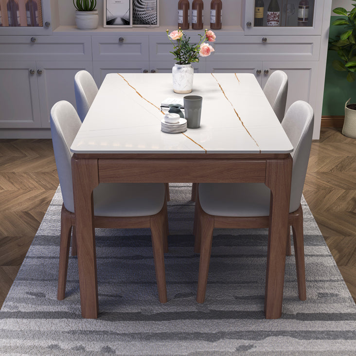 Mid-Century Modern Rectangle Dining Table Sintered Stone Table with 4 Legs Base Clearhalo ' dining_table' 'Dining Tables & Seating' 'Dining Tables' 'furn' 'furn_dining_table' 'Furniture' 'furniture_dining_table' 'Kitchen & Dining Furniture' 'kitchen&dining_furn' 'kitchen' 'kitchen_dining_table' 4111252