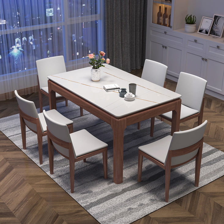 Mid-Century Modern Rectangle Dining Table Sintered Stone Table with 4 Legs Base Clearhalo ' dining_table' 'Dining Tables & Seating' 'Dining Tables' 'furn' 'furn_dining_table' 'Furniture' 'furniture_dining_table' 'Kitchen & Dining Furniture' 'kitchen&dining_furn' 'kitchen' 'kitchen_dining_table' 4111253