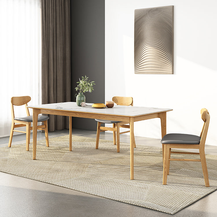 Midcentury Rectangle Dining Table Sintered Stone Table with 4 Legs Wood Base Clearhalo ' dining_table' 'Dining Tables & Seating' 'Dining Tables' 'furn' 'furn_dining_table' 'Furniture' 'furniture_dining_table' 'Kitchen & Dining Furniture' 'kitchen&dining_furn' 'kitchen' 'kitchen_dining_table' 4111268