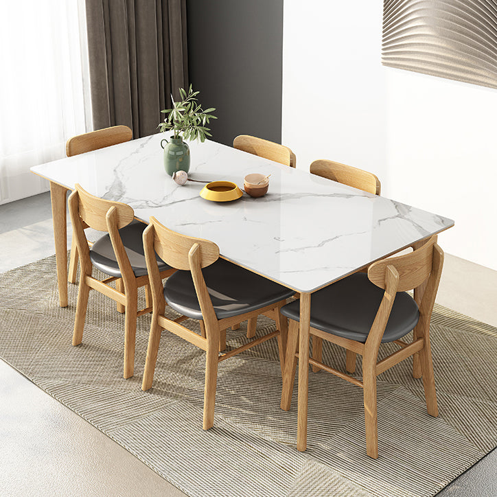 Midcentury Rectangle Dining Table Sintered Stone Table with 4 Legs Wood Base Clearhalo ' dining_table' 'Dining Tables & Seating' 'Dining Tables' 'furn' 'furn_dining_table' 'Furniture' 'furniture_dining_table' 'Kitchen & Dining Furniture' 'kitchen&dining_furn' 'kitchen' 'kitchen_dining_table' 4111269