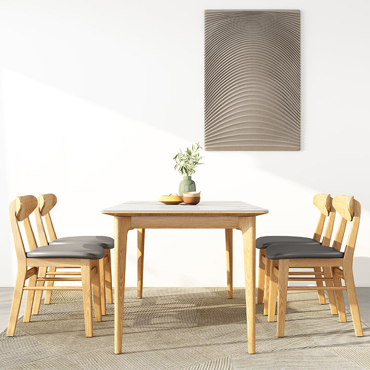 Midcentury Rectangle Dining Table Sintered Stone Table with 4 Legs Wood Base Clearhalo ' dining_table' 'Dining Tables & Seating' 'Dining Tables' 'furn' 'furn_dining_table' 'Furniture' 'furniture_dining_table' 'Kitchen & Dining Furniture' 'kitchen&dining_furn' 'kitchen' 'kitchen_dining_table' 4111270