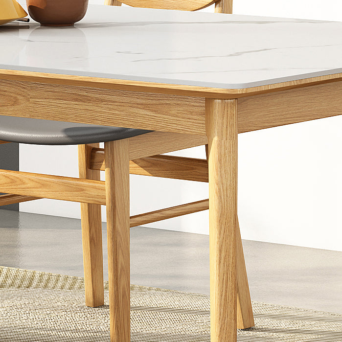 Midcentury Rectangle Dining Table Sintered Stone Table with 4 Legs Wood Base Clearhalo ' dining_table' 'Dining Tables & Seating' 'Dining Tables' 'furn' 'furn_dining_table' 'Furniture' 'furniture_dining_table' 'Kitchen & Dining Furniture' 'kitchen&dining_furn' 'kitchen' 'kitchen_dining_table' 4111273