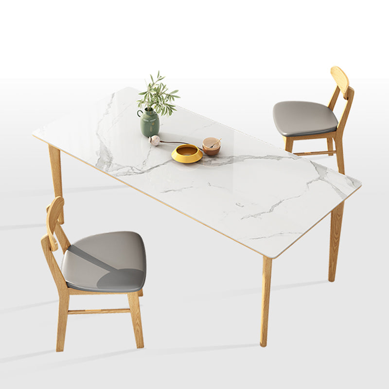 Midcentury Rectangle Dining Table Sintered Stone Table with 4 Legs Wood Base Clearhalo ' dining_table' 'Dining Tables & Seating' 'Dining Tables' 'furn' 'furn_dining_table' 'Furniture' 'furniture_dining_table' 'Kitchen & Dining Furniture' 'kitchen&dining_furn' 'kitchen' 'kitchen_dining_table' 4111277