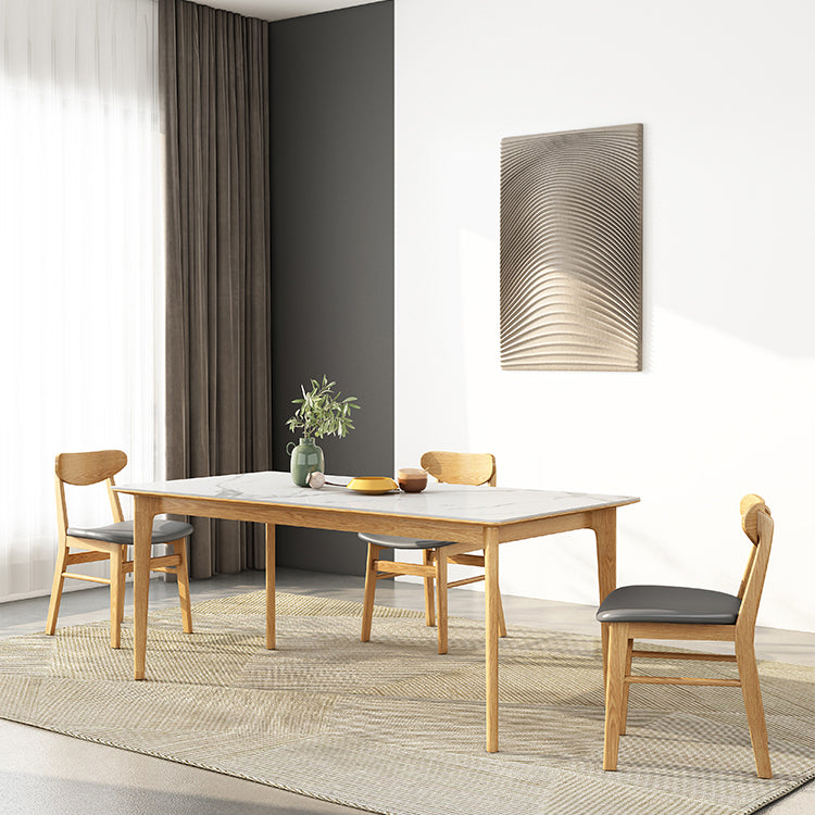 Midcentury Rectangle Dining Table Sintered Stone Table with 4 Legs Wood Base Clearhalo ' dining_table' 'Dining Tables & Seating' 'Dining Tables' 'furn' 'furn_dining_table' 'Furniture' 'furniture_dining_table' 'Kitchen & Dining Furniture' 'kitchen&dining_furn' 'kitchen' 'kitchen_dining_table' 4111278