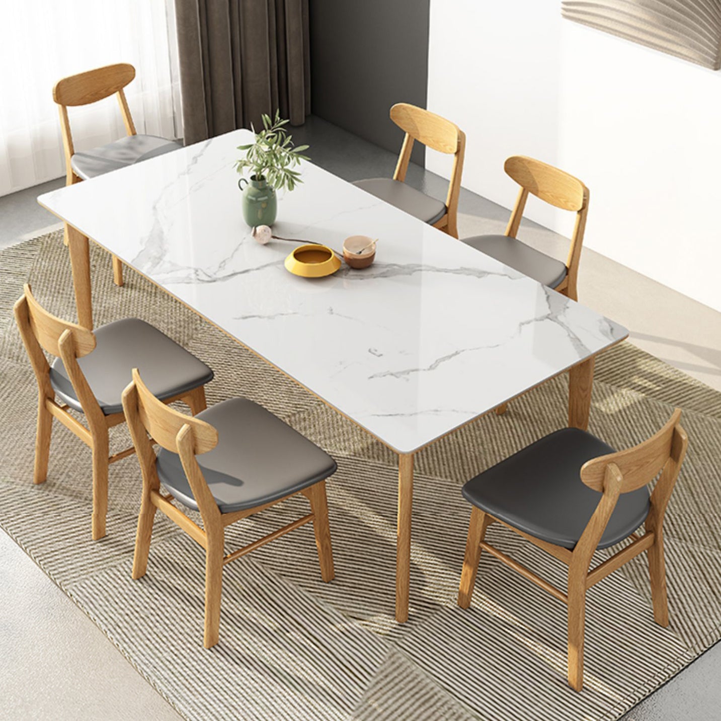 Midcentury Rectangle Dining Table Sintered Stone Table with 4 Legs Wood Base Clearhalo ' dining_table' 'Dining Tables & Seating' 'Dining Tables' 'furn' 'furn_dining_table' 'Furniture' 'furniture_dining_table' 'Kitchen & Dining Furniture' 'kitchen&dining_furn' 'kitchen' 'kitchen_dining_table' 4111280