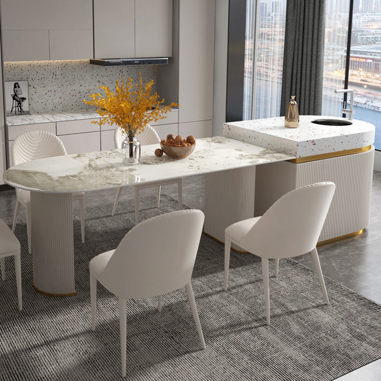 Modern Freeform Dining Table Sintered Stone Table with Double Pedestal Clearhalo ' dining_table' 'Dining Tables & Seating' 'Dining Tables' 'furn' 'furn_dining_table' 'Furniture' 'furniture_dining_table' 'Kitchen & Dining Furniture' 'kitchen&dining_furn' 'kitchen' 'kitchen_dining_table' 4111284