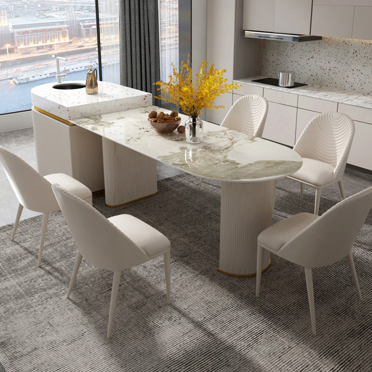 Modern Freeform Dining Table Sintered Stone Table with Double Pedestal Clearhalo ' dining_table' 'Dining Tables & Seating' 'Dining Tables' 'furn' 'furn_dining_table' 'Furniture' 'furniture_dining_table' 'Kitchen & Dining Furniture' 'kitchen&dining_furn' 'kitchen' 'kitchen_dining_table' 4111285