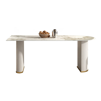 Modern Freeform Dining Table Sintered Stone Table with Double Pedestal Without Chairs Clearhalo ' dining_table' 'Dining Tables & Seating' 'Dining Tables' 'furn' 'furn_dining_table' 'Furniture' 'furniture_dining_table' 'Kitchen & Dining Furniture' 'kitchen&dining_furn' 'kitchen' 'kitchen_dining_table' 4111287