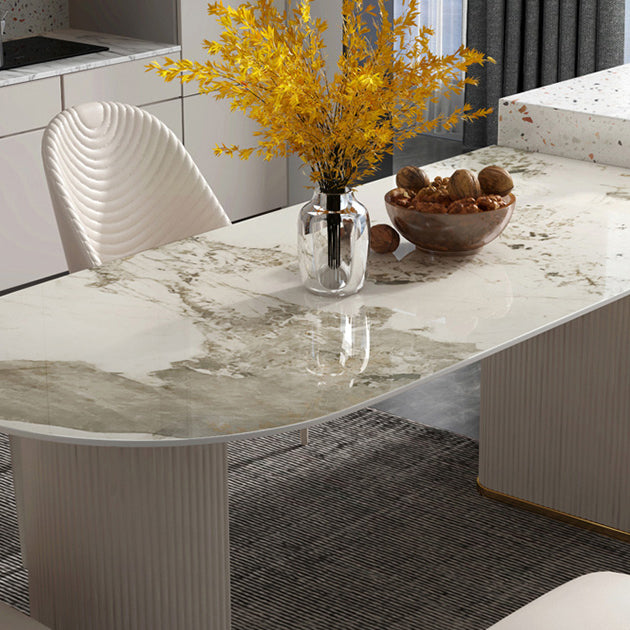 Modern Freeform Dining Table Sintered Stone Table with Double Pedestal Clearhalo ' dining_table' 'Dining Tables & Seating' 'Dining Tables' 'furn' 'furn_dining_table' 'Furniture' 'furniture_dining_table' 'Kitchen & Dining Furniture' 'kitchen&dining_furn' 'kitchen' 'kitchen_dining_table' 4111289