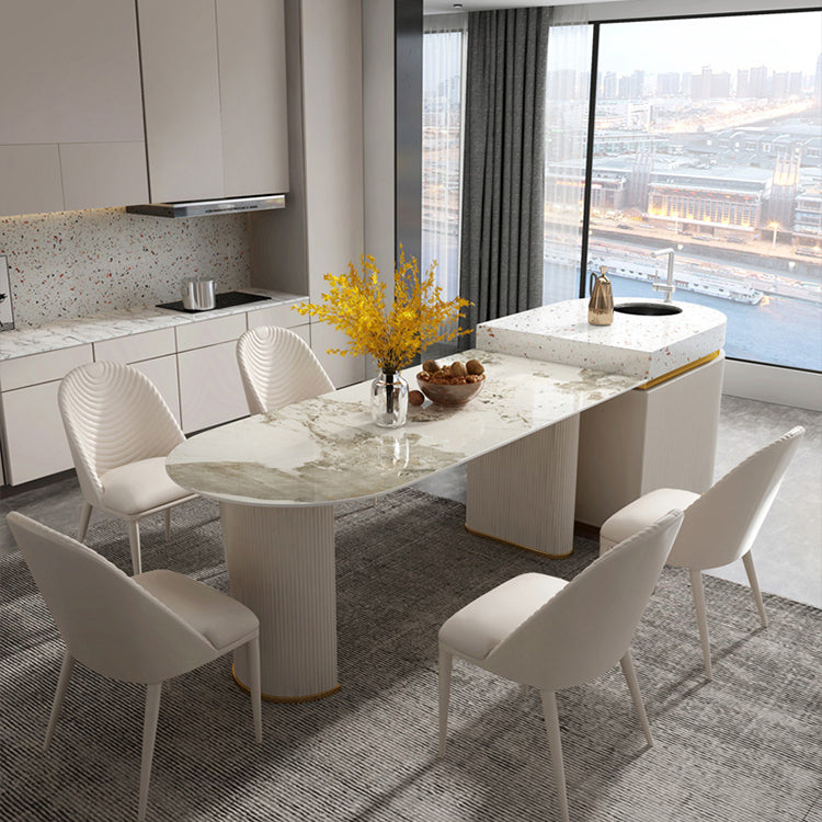 Modern Freeform Dining Table Sintered Stone Table with Double Pedestal Clearhalo ' dining_table' 'Dining Tables & Seating' 'Dining Tables' 'furn' 'furn_dining_table' 'Furniture' 'furniture_dining_table' 'Kitchen & Dining Furniture' 'kitchen&dining_furn' 'kitchen' 'kitchen_dining_table' 4111291