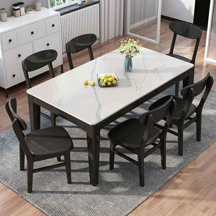 Mid-Century Modern Dining Table Sintered Stone Dining Table with Wooden Base for Kitchen Clearhalo ' dining_table' 'Dining Tables & Seating' 'Dining Tables' 'furn' 'furn_dining_table' 'Furniture' 'furniture_dining_table' 'Kitchen & Dining Furniture' 'kitchen&dining_furn' 'kitchen' 'kitchen_dining_table' 4111353