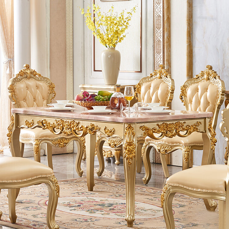 Solid Wood Victorian Rectangular Table Marble Top Table with 4 Wood Legs Clearhalo ' dining_table' 'Dining Tables & Seating' 'Dining Tables' 'furn' 'furn_dining_table' 'Furniture' 'furniture_dining_table' 'Kitchen & Dining Furniture' 'kitchen&dining_furn' 'kitchen' 'kitchen_dining_table' 4111368