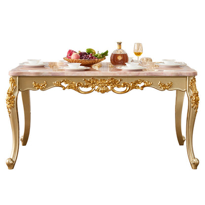 Solid Wood Victorian Rectangular Table Marble Top Table with 4 Wood Legs Without Chairs Clearhalo ' dining_table' 'Dining Tables & Seating' 'Dining Tables' 'furn' 'furn_dining_table' 'Furniture' 'furniture_dining_table' 'Kitchen & Dining Furniture' 'kitchen&dining_furn' 'kitchen' 'kitchen_dining_table' 4111372