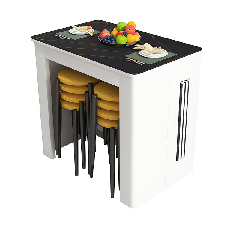 Contemporary Dining Table Rectangle Folding Dining Site Table,19.7"L x 31.5"W x 29.5"H Stone Black Without Chairs Clearhalo ' dining_table' 'Dining Tables & Seating' 'Dining Tables' 'furn' 'furn_dining_table' 'Furniture' 'furniture_dining_table' 'Kitchen & Dining Furniture' 'kitchen&dining_furn' 'kitchen' 'kitchen_dining_table' 4111499