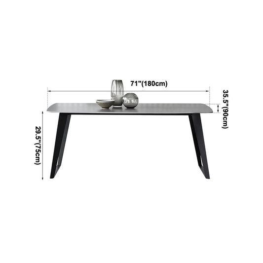 Mid-Century Modern Dining Table Gray Sintered Stone Rectangle Dining Table for Home Use