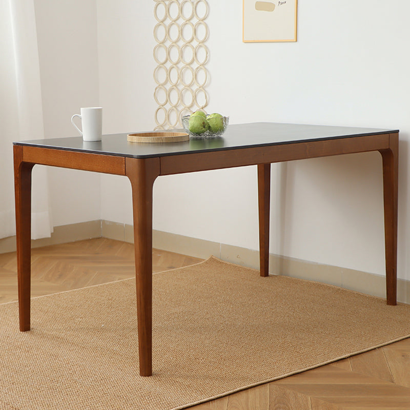 51'' Sintered Stone Rectangle Table Medieval Modern Table with Beech Wood 4 Legs Black Without Chairs Clearhalo ' dining_table' 'Dining Tables & Seating' 'Dining Tables' 'furn' 'furn_dining_table' 'Furniture' 'furniture_dining_table' 'Kitchen & Dining Furniture' 'kitchen&dining_furn' 'kitchen' 'kitchen_dining_table' 4111607