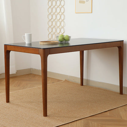 51'' Sintered Stone Rectangle Table Medieval Modern Table with Beech Wood 4 Legs Black Without Chairs Clearhalo ' dining_table' 'Dining Tables & Seating' 'Dining Tables' 'furn' 'furn_dining_table' 'Furniture' 'furniture_dining_table' 'Kitchen & Dining Furniture' 'kitchen&dining_furn' 'kitchen' 'kitchen_dining_table' 4111607