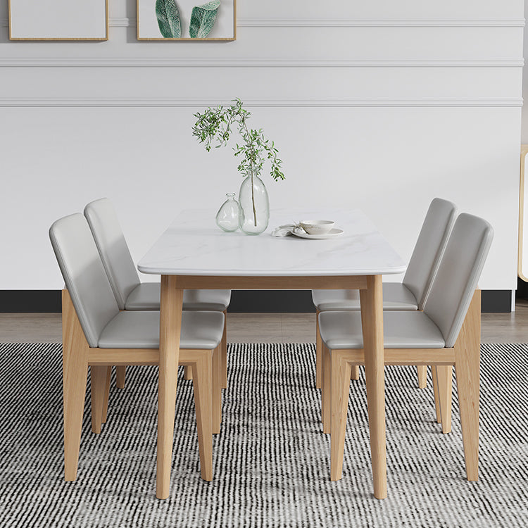 Sintered Stone Top Extendable Table in White Kitchen Table with Ash Wood Base and 4 Legs Clearhalo ' dining_table' 'Dining Tables & Seating' 'Dining Tables' 'furn' 'furn_dining_table' 'Furniture' 'furniture_dining_table' 'Kitchen & Dining Furniture' 'kitchen&dining_furn' 'kitchen' 'kitchen_dining_table' 4111624