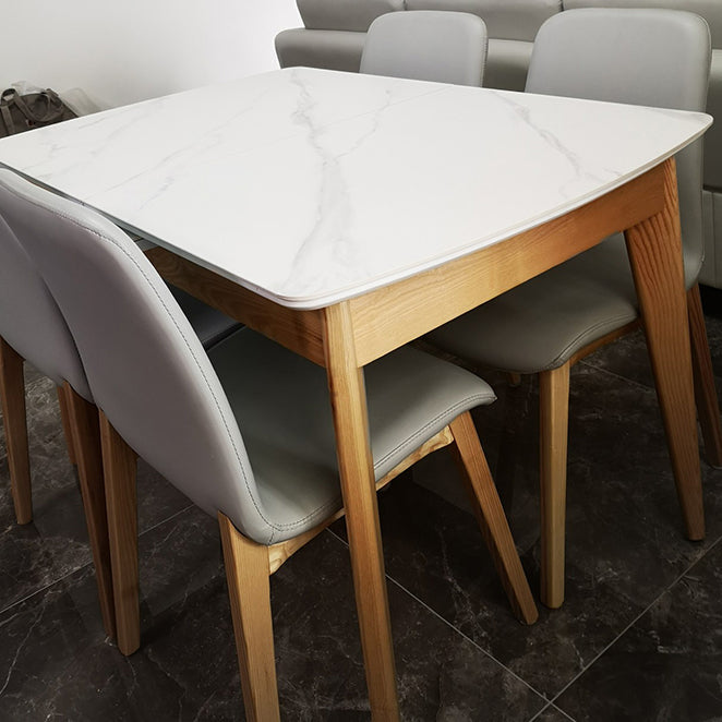 Sintered Stone Top Extendable Table in White Kitchen Table with Ash Wood Base and 4 Legs Clearhalo ' dining_table' 'Dining Tables & Seating' 'Dining Tables' 'furn' 'furn_dining_table' 'Furniture' 'furniture_dining_table' 'Kitchen & Dining Furniture' 'kitchen&dining_furn' 'kitchen' 'kitchen_dining_table' 4111628