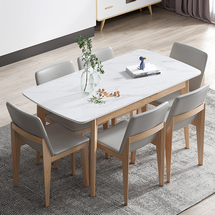 Sintered Stone Top Extendable Table in White Kitchen Table with Ash Wood Base and 4 Legs Clearhalo ' dining_table' 'Dining Tables & Seating' 'Dining Tables' 'furn' 'furn_dining_table' 'Furniture' 'furniture_dining_table' 'Kitchen & Dining Furniture' 'kitchen&dining_furn' 'kitchen' 'kitchen_dining_table' 4111629