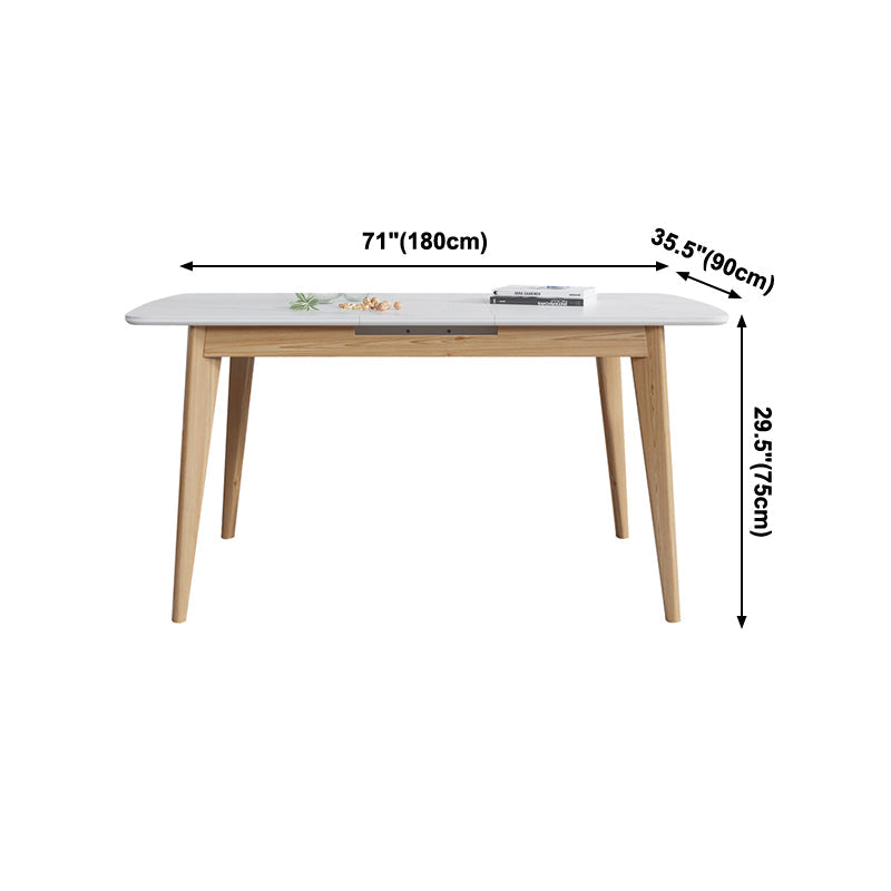 Sintered Stone Top Extendable Table in White Kitchen Table with Ash Wood Base and 4 Legs Clearhalo ' dining_table' 'Dining Tables & Seating' 'Dining Tables' 'furn' 'furn_dining_table' 'Furniture' 'furniture_dining_table' 'Kitchen & Dining Furniture' 'kitchen&dining_furn' 'kitchen' 'kitchen_dining_table' 4111636