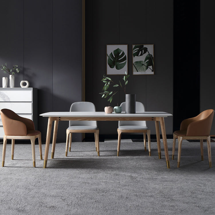 Rectangle 4 Legs Mid-Century Table White Fixed Table with Sintered Stone Clearhalo ' dining_table' 'Dining Tables & Seating' 'Dining Tables' 'furn' 'furn_dining_table' 'Furniture' 'furniture_dining_table' 'Kitchen & Dining Furniture' 'kitchen&dining_furn' 'kitchen' 'kitchen_dining_table' 4111669