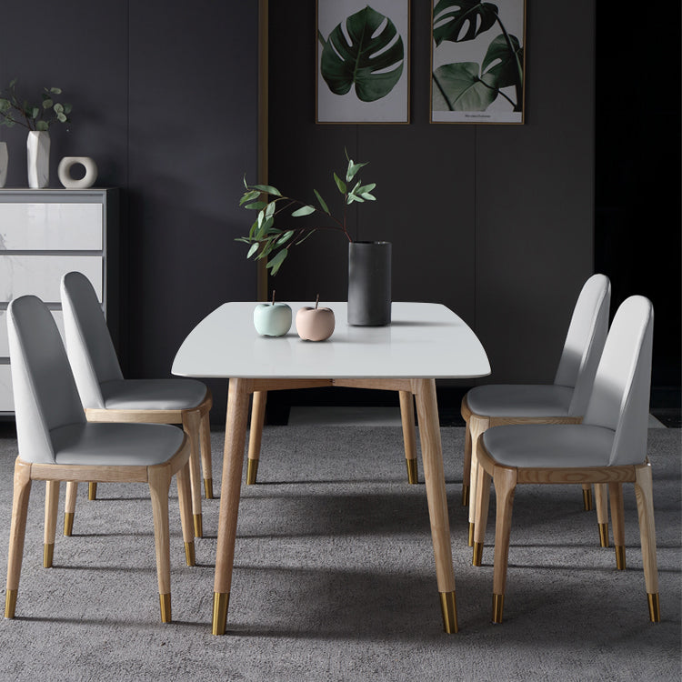 Rectangle 4 Legs Mid-Century Table White Fixed Table with Sintered Stone Clearhalo ' dining_table' 'Dining Tables & Seating' 'Dining Tables' 'furn' 'furn_dining_table' 'Furniture' 'furniture_dining_table' 'Kitchen & Dining Furniture' 'kitchen&dining_furn' 'kitchen' 'kitchen_dining_table' 4111670