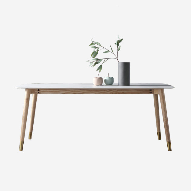 Rectangle 4 Legs Mid-Century Table White Fixed Table with Sintered Stone Without Chairs Clearhalo ' dining_table' 'Dining Tables & Seating' 'Dining Tables' 'furn' 'furn_dining_table' 'Furniture' 'furniture_dining_table' 'Kitchen & Dining Furniture' 'kitchen&dining_furn' 'kitchen' 'kitchen_dining_table' 4111671