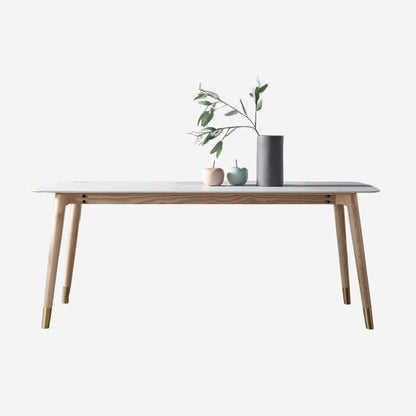 Rectangle 4 Legs Mid-Century Table White Fixed Table with Sintered Stone Without Chairs Clearhalo ' dining_table' 'Dining Tables & Seating' 'Dining Tables' 'furn' 'furn_dining_table' 'Furniture' 'furniture_dining_table' 'Kitchen & Dining Furniture' 'kitchen&dining_furn' 'kitchen' 'kitchen_dining_table' 4111671