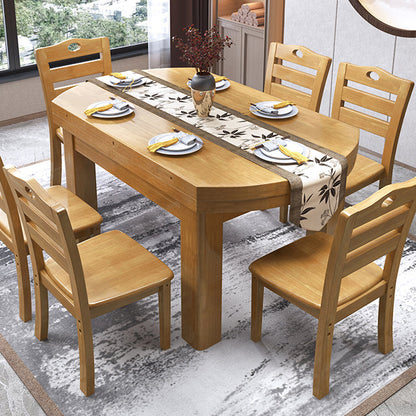Minimalist Solid Wood Round Table Standard Extendable Dining Table with 4 Legs Base Natural Without Chairs Clearhalo ' dining_table' 'Dining Tables & Seating' 'Dining Tables' 'furn' 'furn_dining_table' 'Furniture' 'furniture_dining_table' 'Kitchen & Dining Furniture' 'kitchen&dining_furn' 'kitchen' 'kitchen_dining_table' 4111733