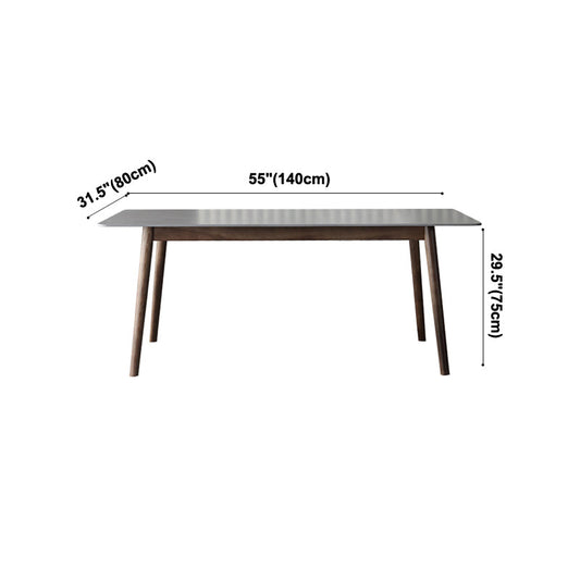 Medieval Modern Sintered Stone Table Rectangle Grey Dining Table with Wooden 4 Legs