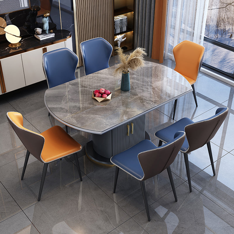 Glam Sintered Stone Extendable Table Round Shape Standard Dining Table for Kitchen Clearhalo ' dining_table' 'Dining Tables & Seating' 'Dining Tables' 'furn' 'furn_dining_table' 'Furniture' 'furniture_dining_table' 'Kitchen & Dining Furniture' 'kitchen&dining_furn' 'kitchen' 'kitchen_dining_table' 4111776