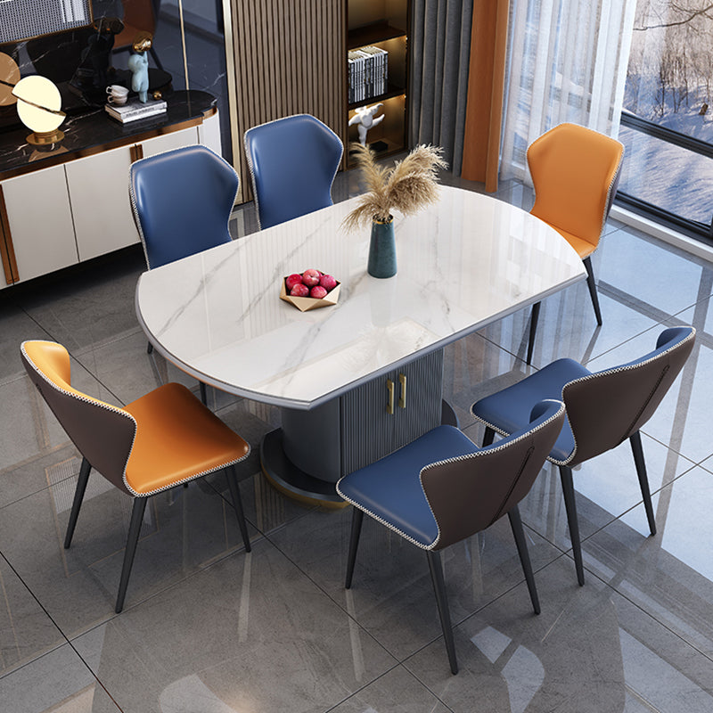 Glam Sintered Stone Extendable Table Round Shape Standard Dining Table for Kitchen White Without Chairs Clearhalo ' dining_table' 'Dining Tables & Seating' 'Dining Tables' 'furn' 'furn_dining_table' 'Furniture' 'furniture_dining_table' 'Kitchen & Dining Furniture' 'kitchen&dining_furn' 'kitchen' 'kitchen_dining_table' 4111777
