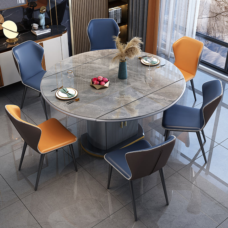 Glam Sintered Stone Extendable Table Round Shape Standard Dining Table for Kitchen Clearhalo ' dining_table' 'Dining Tables & Seating' 'Dining Tables' 'furn' 'furn_dining_table' 'Furniture' 'furniture_dining_table' 'Kitchen & Dining Furniture' 'kitchen&dining_furn' 'kitchen' 'kitchen_dining_table' 4111778
