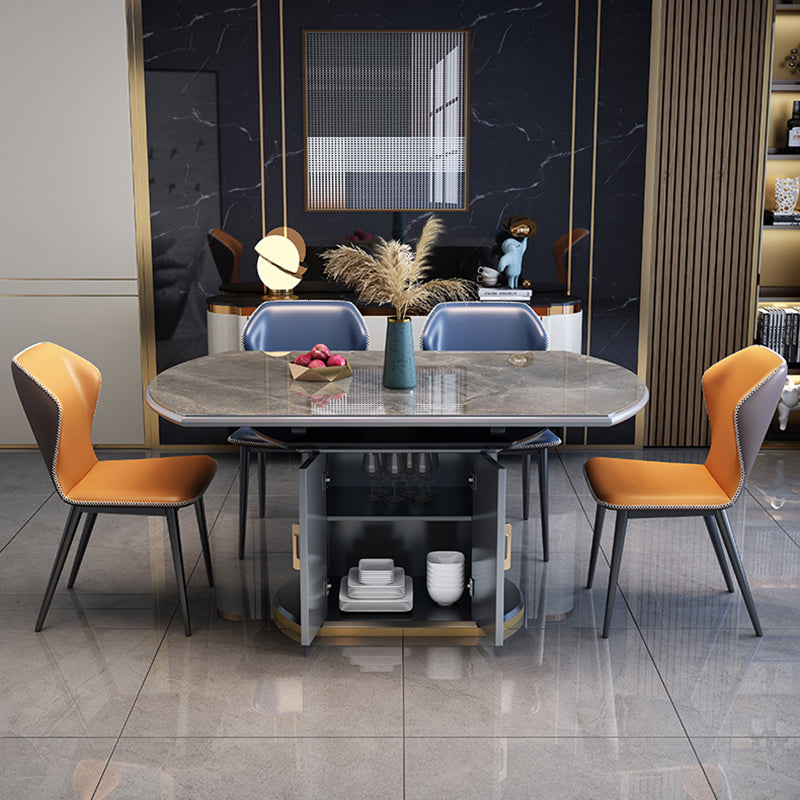 Glam Sintered Stone Extendable Table Round Shape Standard Dining Table for Kitchen Clearhalo ' dining_table' 'Dining Tables & Seating' 'Dining Tables' 'furn' 'furn_dining_table' 'Furniture' 'furniture_dining_table' 'Kitchen & Dining Furniture' 'kitchen&dining_furn' 'kitchen' 'kitchen_dining_table' 4111779