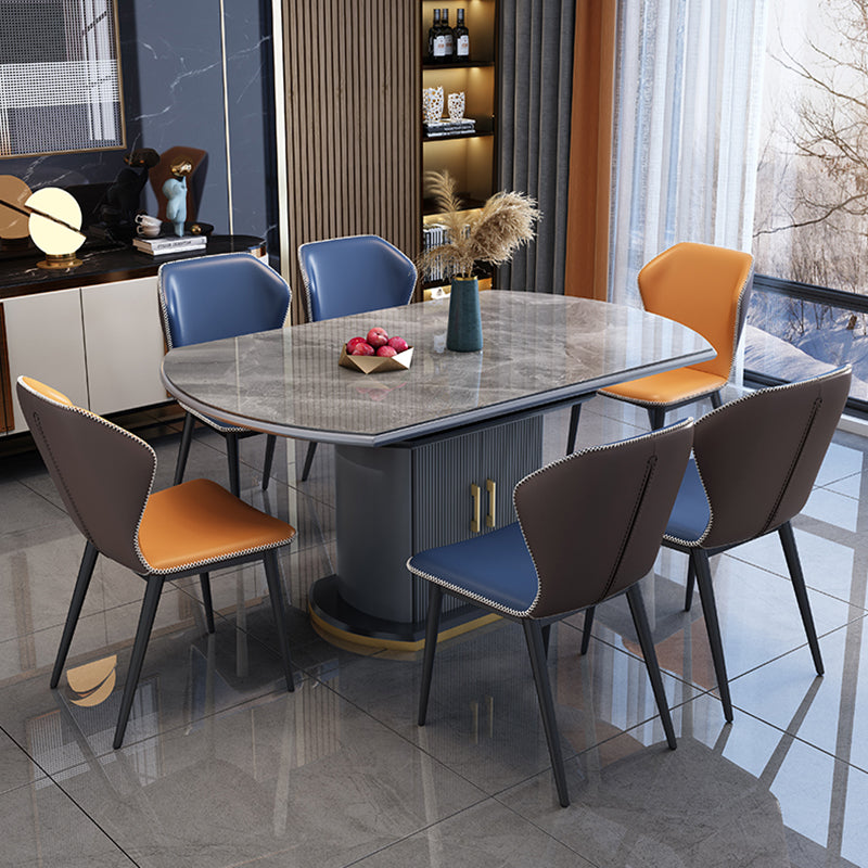 Glam Sintered Stone Extendable Table Round Shape Standard Dining Table for Kitchen Clearhalo ' dining_table' 'Dining Tables & Seating' 'Dining Tables' 'furn' 'furn_dining_table' 'Furniture' 'furniture_dining_table' 'Kitchen & Dining Furniture' 'kitchen&dining_furn' 'kitchen' 'kitchen_dining_table' 4111780