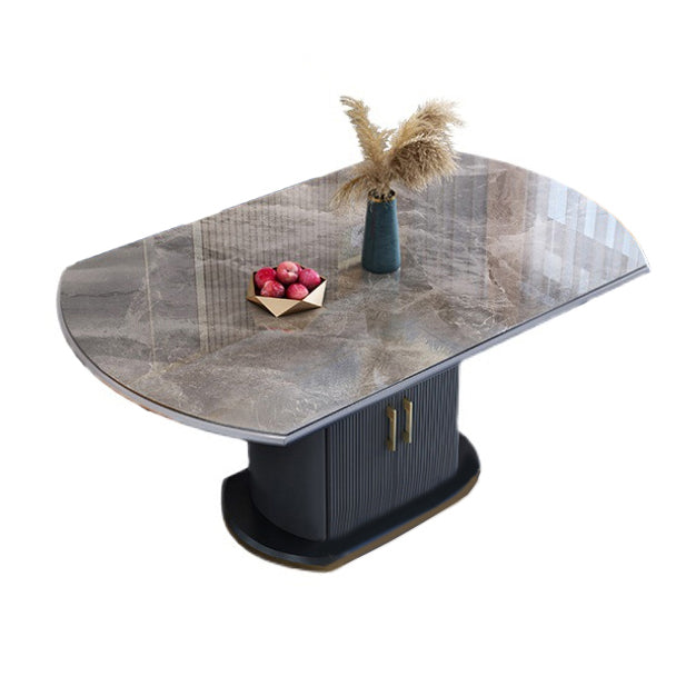 Glam Sintered Stone Extendable Table Round Shape Standard Dining Table for Kitchen Gray Without Chairs Clearhalo ' dining_table' 'Dining Tables & Seating' 'Dining Tables' 'furn' 'furn_dining_table' 'Furniture' 'furniture_dining_table' 'Kitchen & Dining Furniture' 'kitchen&dining_furn' 'kitchen' 'kitchen_dining_table' 4111781