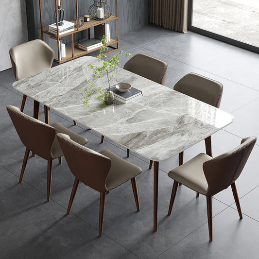 Sintered Stone Dining Table Mid-Century Style 4 Legs Rectangle Table for Dining Room
