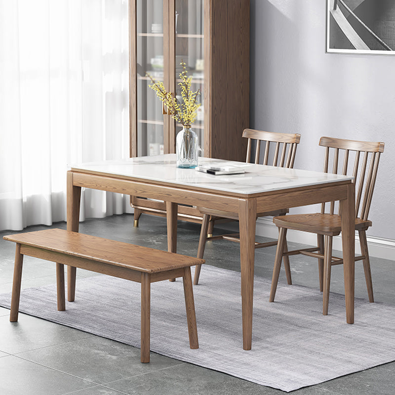 Mid-Century Modern Rectangle Dining Table Sintered Stone Table with 4 Legs Wood Base Clearhalo ' dining_table' 'Dining Tables & Seating' 'Dining Tables' 'furn' 'furn_dining_table' 'Furniture' 'furniture_dining_table' 'Kitchen & Dining Furniture' 'kitchen&dining_furn' 'kitchen' 'kitchen_dining_table' 4111864