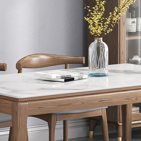 Mid-Century Modern Rectangle Dining Table Sintered Stone Table with 4 Legs Wood Base Clearhalo ' dining_table' 'Dining Tables & Seating' 'Dining Tables' 'furn' 'furn_dining_table' 'Furniture' 'furniture_dining_table' 'Kitchen & Dining Furniture' 'kitchen&dining_furn' 'kitchen' 'kitchen_dining_table' 4111868