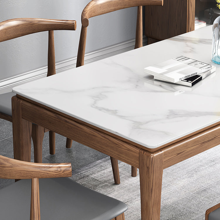 Mid-Century Modern Rectangle Dining Table Sintered Stone Table with 4 Legs Wood Base Clearhalo ' dining_table' 'Dining Tables & Seating' 'Dining Tables' 'furn' 'furn_dining_table' 'Furniture' 'furniture_dining_table' 'Kitchen & Dining Furniture' 'kitchen&dining_furn' 'kitchen' 'kitchen_dining_table' 4111869
