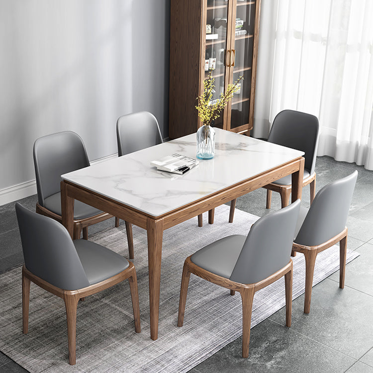 Mid-Century Modern Rectangle Dining Table Sintered Stone Table with 4 Legs Wood Base Clearhalo ' dining_table' 'Dining Tables & Seating' 'Dining Tables' 'furn' 'furn_dining_table' 'Furniture' 'furniture_dining_table' 'Kitchen & Dining Furniture' 'kitchen&dining_furn' 'kitchen' 'kitchen_dining_table' 4111873