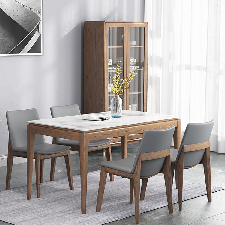 Mid-Century Modern Rectangle Dining Table Sintered Stone Table with 4 Legs Wood Base Clearhalo ' dining_table' 'Dining Tables & Seating' 'Dining Tables' 'furn' 'furn_dining_table' 'Furniture' 'furniture_dining_table' 'Kitchen & Dining Furniture' 'kitchen&dining_furn' 'kitchen' 'kitchen_dining_table' 4111874