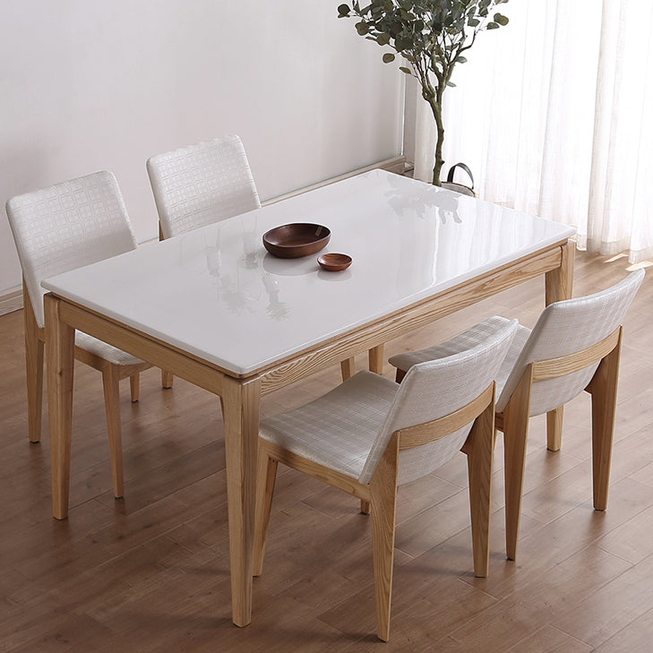 Medieval Modern Marble Rectangle Table White Table with Wooden Base and 4 Legs Clearhalo ' dining_table' 'Dining Tables & Seating' 'Dining Tables' 'furn' 'furn_dining_table' 'Furniture' 'furniture_dining_table' 'Kitchen & Dining Furniture' 'kitchen&dining_furn' 'kitchen' 'kitchen_dining_table' 4111894