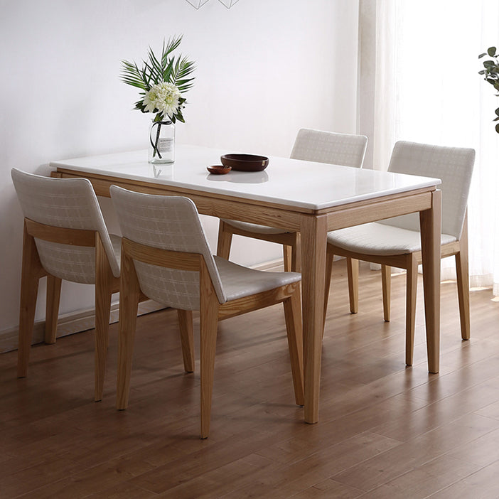 Medieval Modern Marble Rectangle Table White Table with Wooden Base and 4 Legs Clearhalo ' dining_table' 'Dining Tables & Seating' 'Dining Tables' 'furn' 'furn_dining_table' 'Furniture' 'furniture_dining_table' 'Kitchen & Dining Furniture' 'kitchen&dining_furn' 'kitchen' 'kitchen_dining_table' 4111895