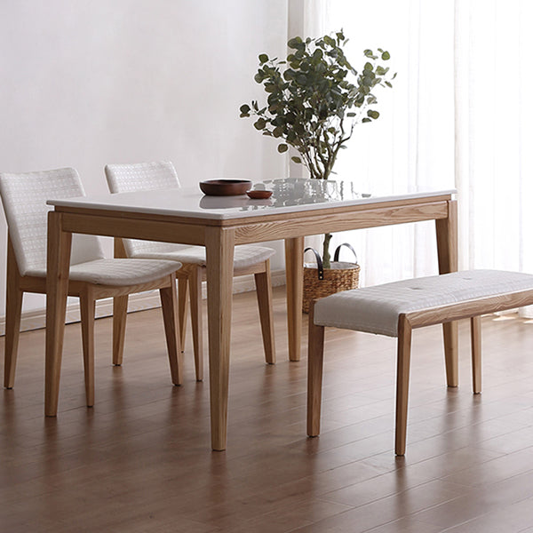Medieval Modern Marble Rectangle Table White Table with Wooden Base and 4 Legs Clearhalo ' dining_table' 'Dining Tables & Seating' 'Dining Tables' 'furn' 'furn_dining_table' 'Furniture' 'furniture_dining_table' 'Kitchen & Dining Furniture' 'kitchen&dining_furn' 'kitchen' 'kitchen_dining_table' 4111896