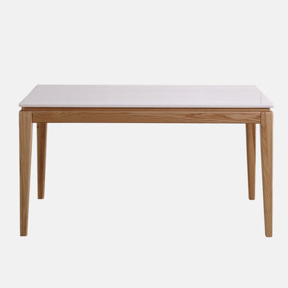 Medieval Modern Marble Rectangle Table White Table with Wooden Base and 4 Legs Without Chairs Clearhalo ' dining_table' 'Dining Tables & Seating' 'Dining Tables' 'furn' 'furn_dining_table' 'Furniture' 'furniture_dining_table' 'Kitchen & Dining Furniture' 'kitchen&dining_furn' 'kitchen' 'kitchen_dining_table' 4111898